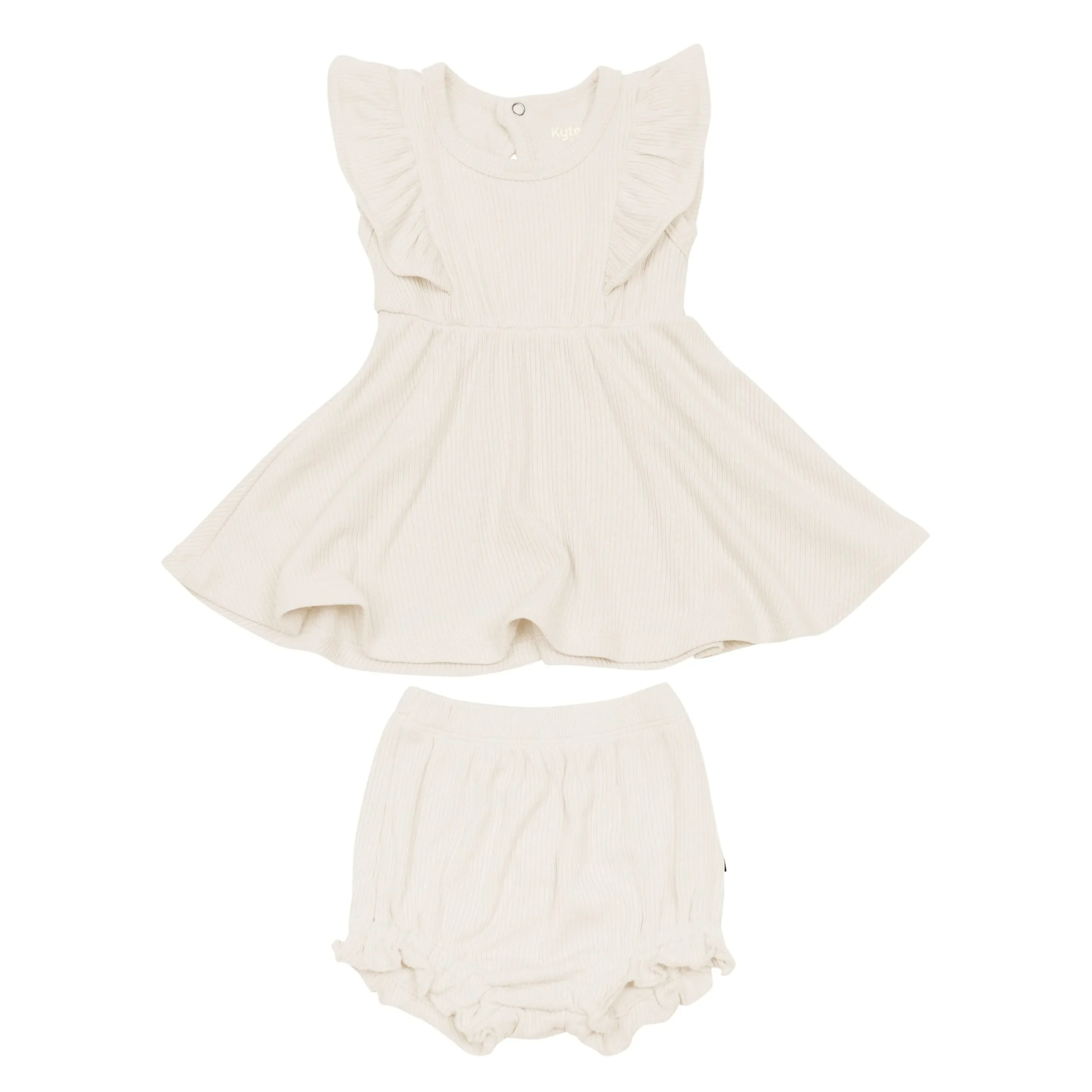 Kyte Baby Ribbed Peplum Dress Set in Oat Discount