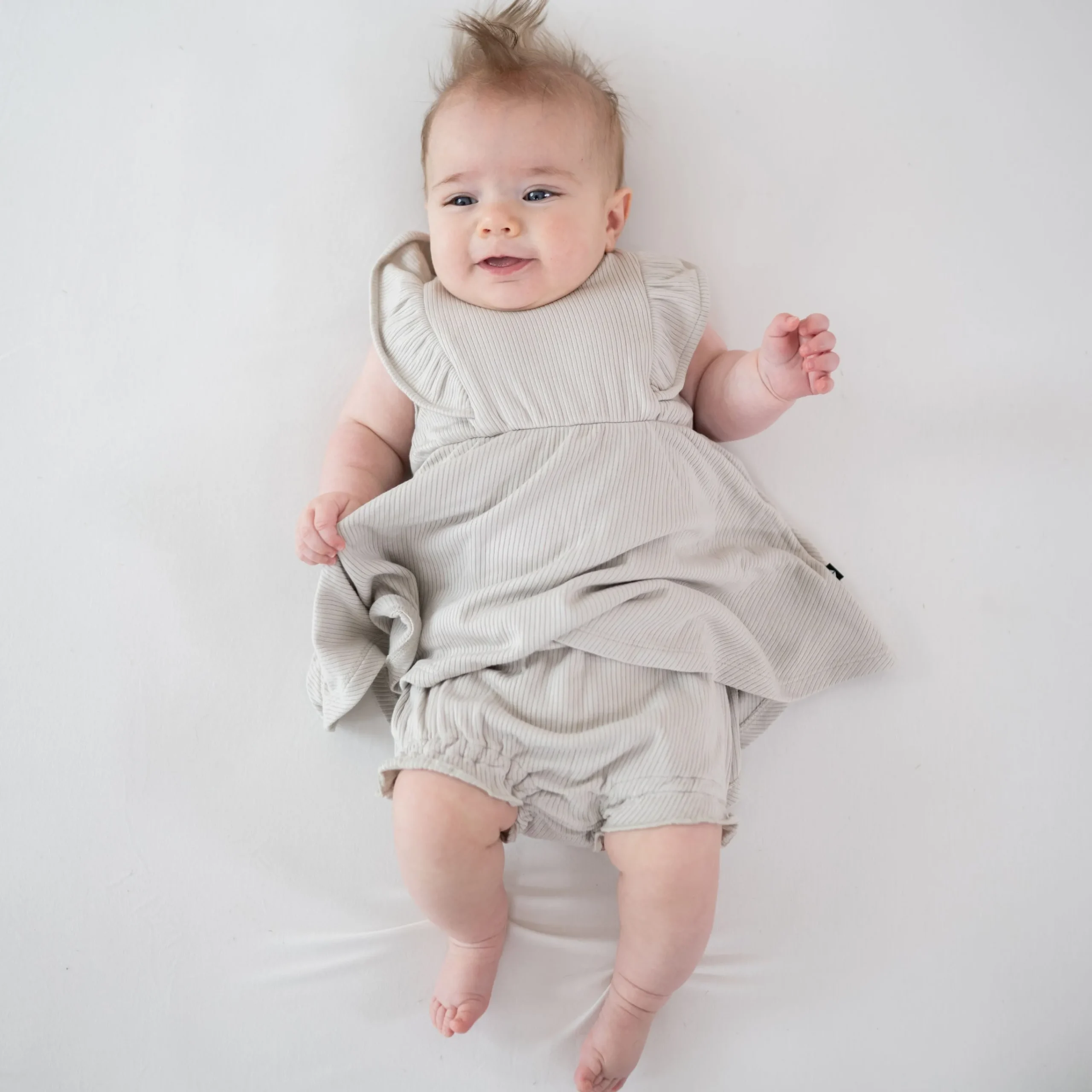 Kyte Baby Ribbed Peplum Dress Set in Oat Discount