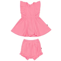 Kyte Baby Ribbed Peplum Dress Set in Guava Online