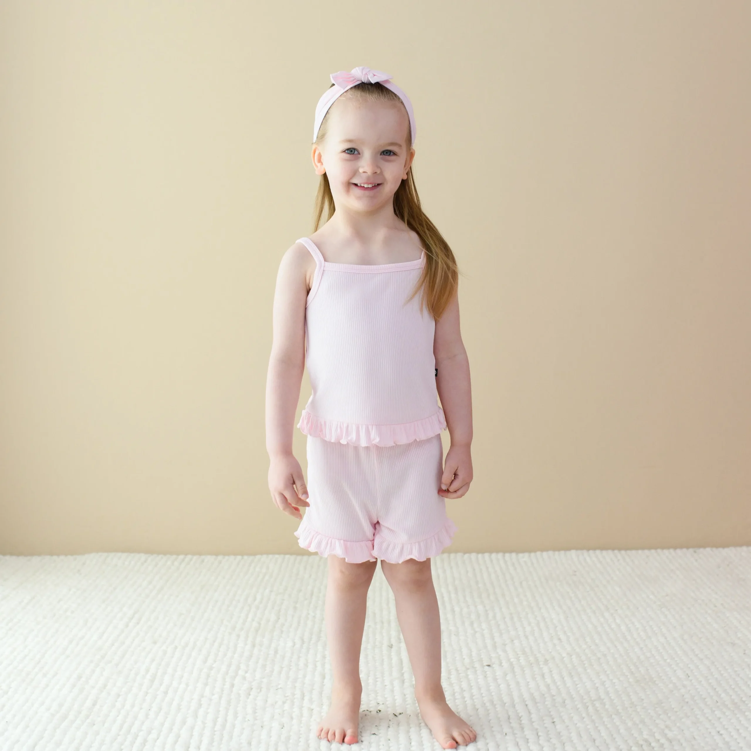 Kyte Baby Ribbed Ruffle Tank Set in Sakura Best