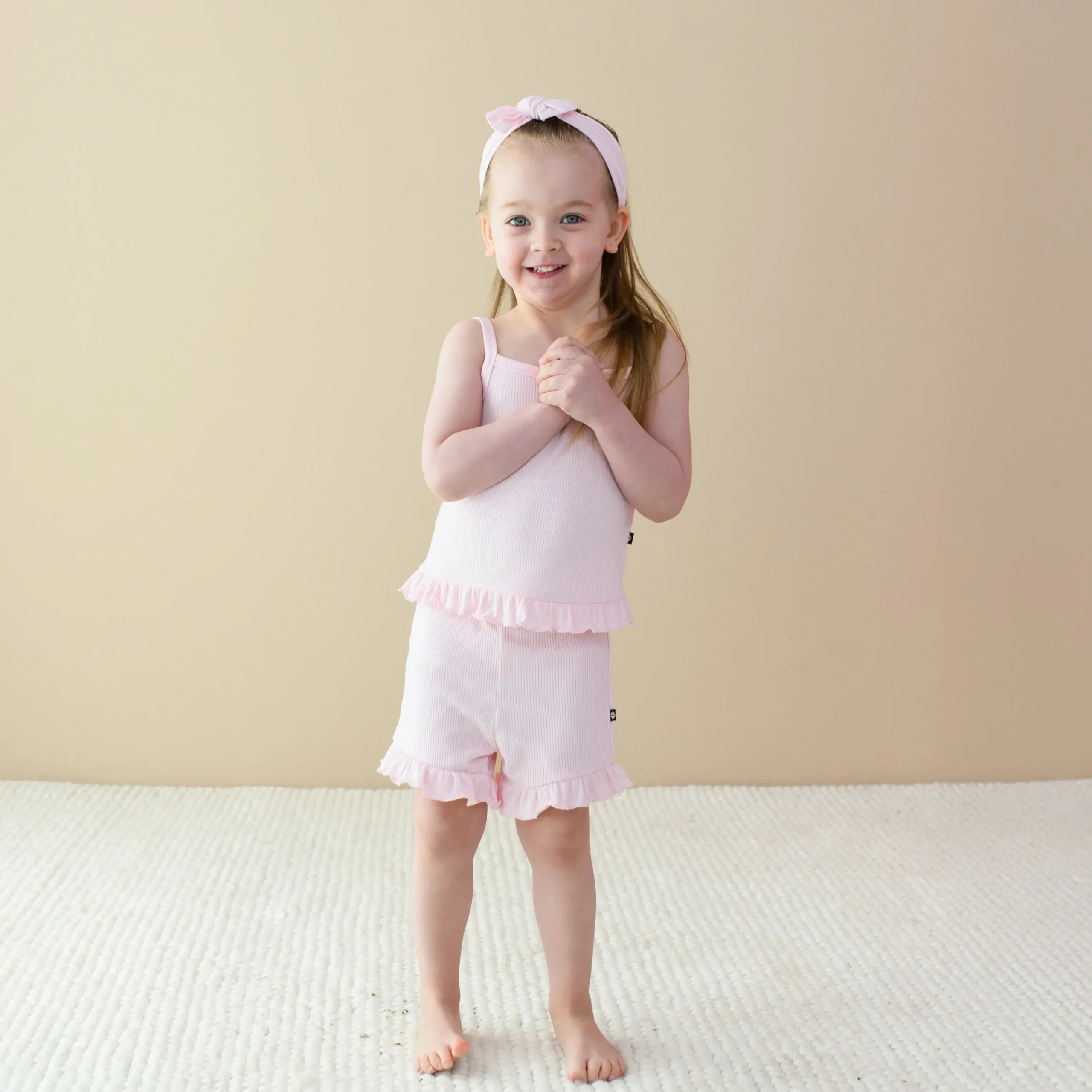 Kyte Baby Ribbed Ruffle Tank Set in Sakura Best