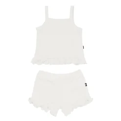 Kyte Baby Ribbed Ruffle Tank Set in Oat Sale