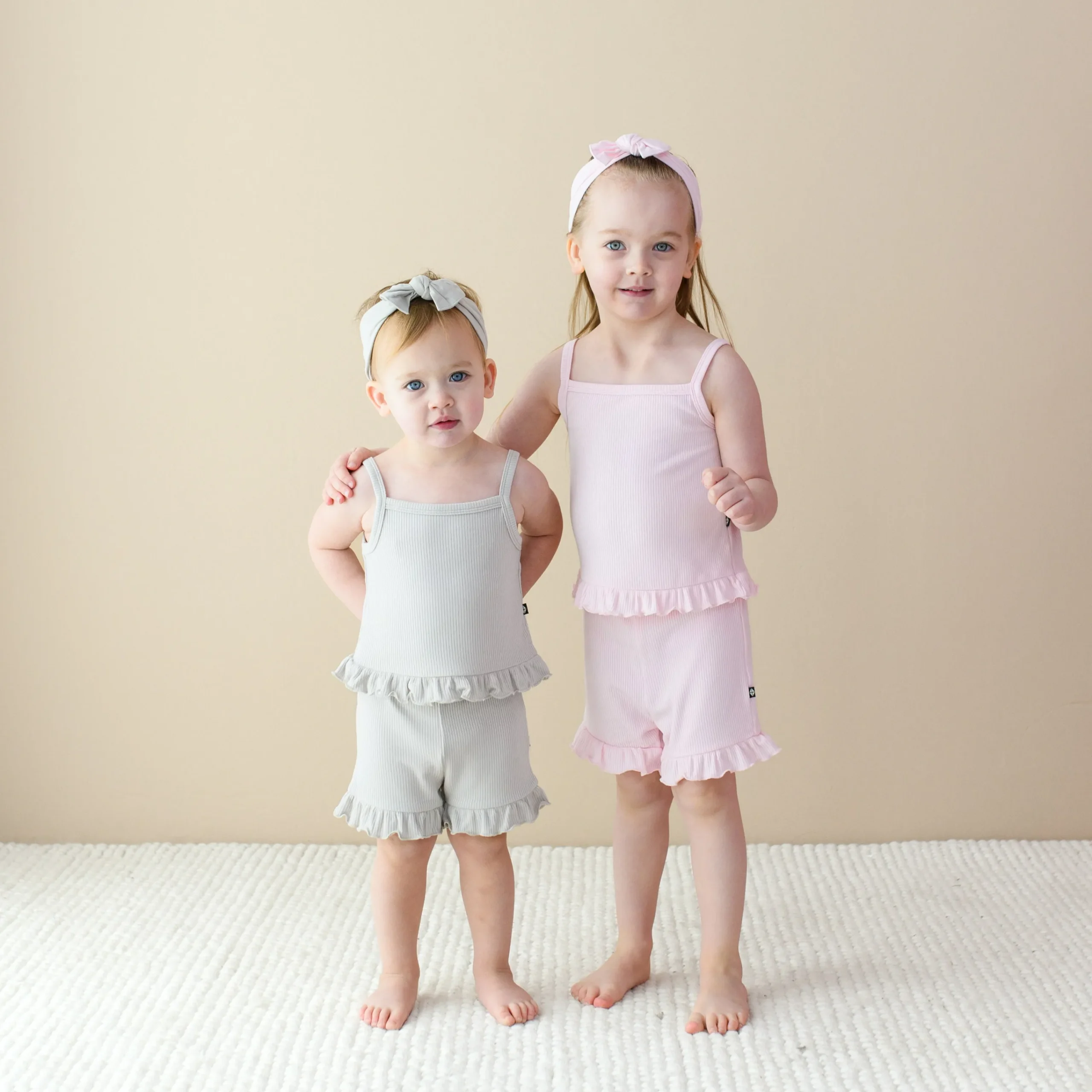 Kyte Baby Ribbed Ruffle Tank Set in Oat Sale