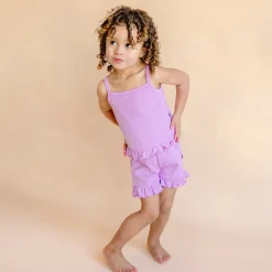 Kyte Baby Ribbed Ruffle Tank Set in Poi