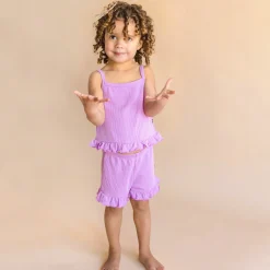Kyte Baby Ribbed Ruffle Tank Set in Poi