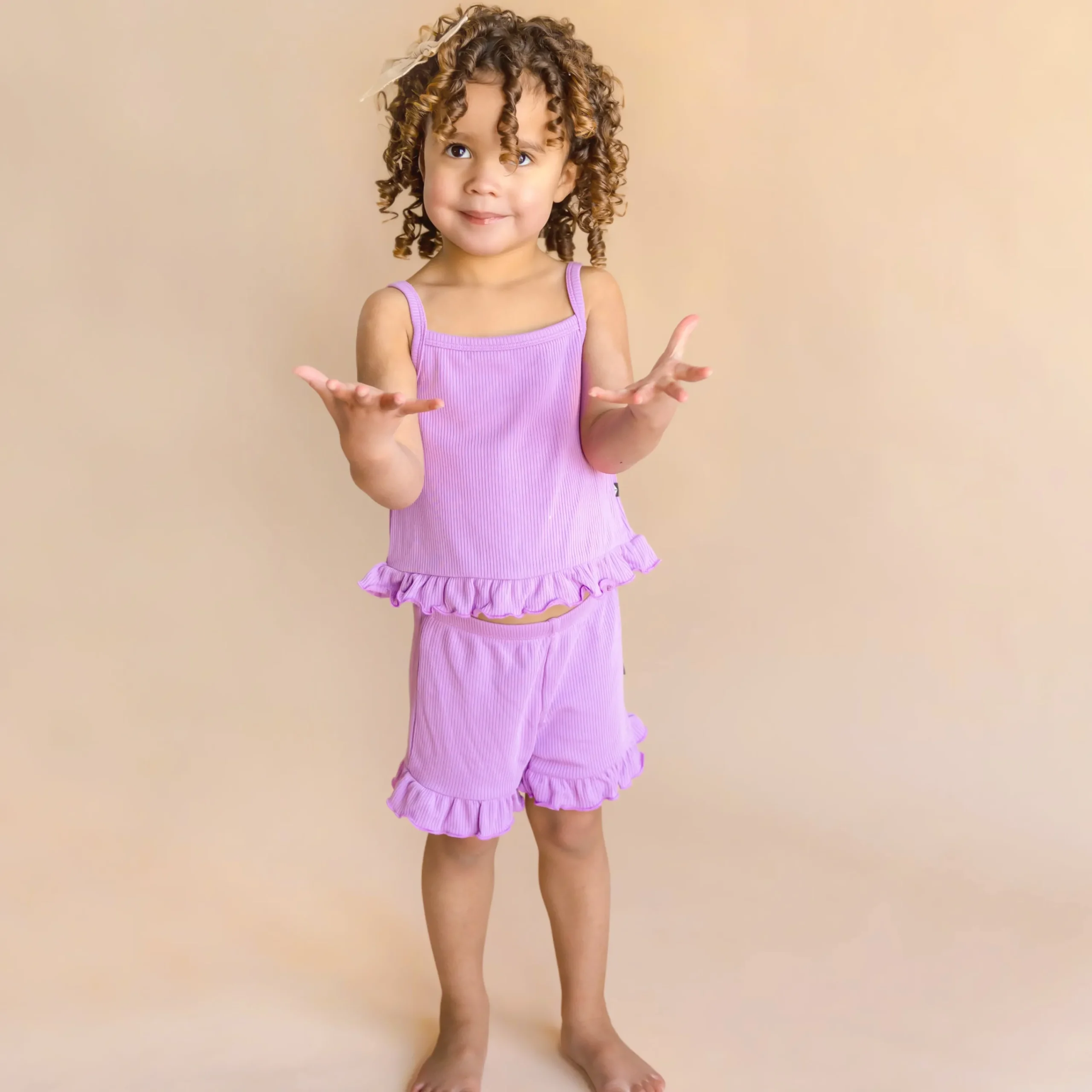 Kyte Baby Ribbed Ruffle Tank Set in Poi