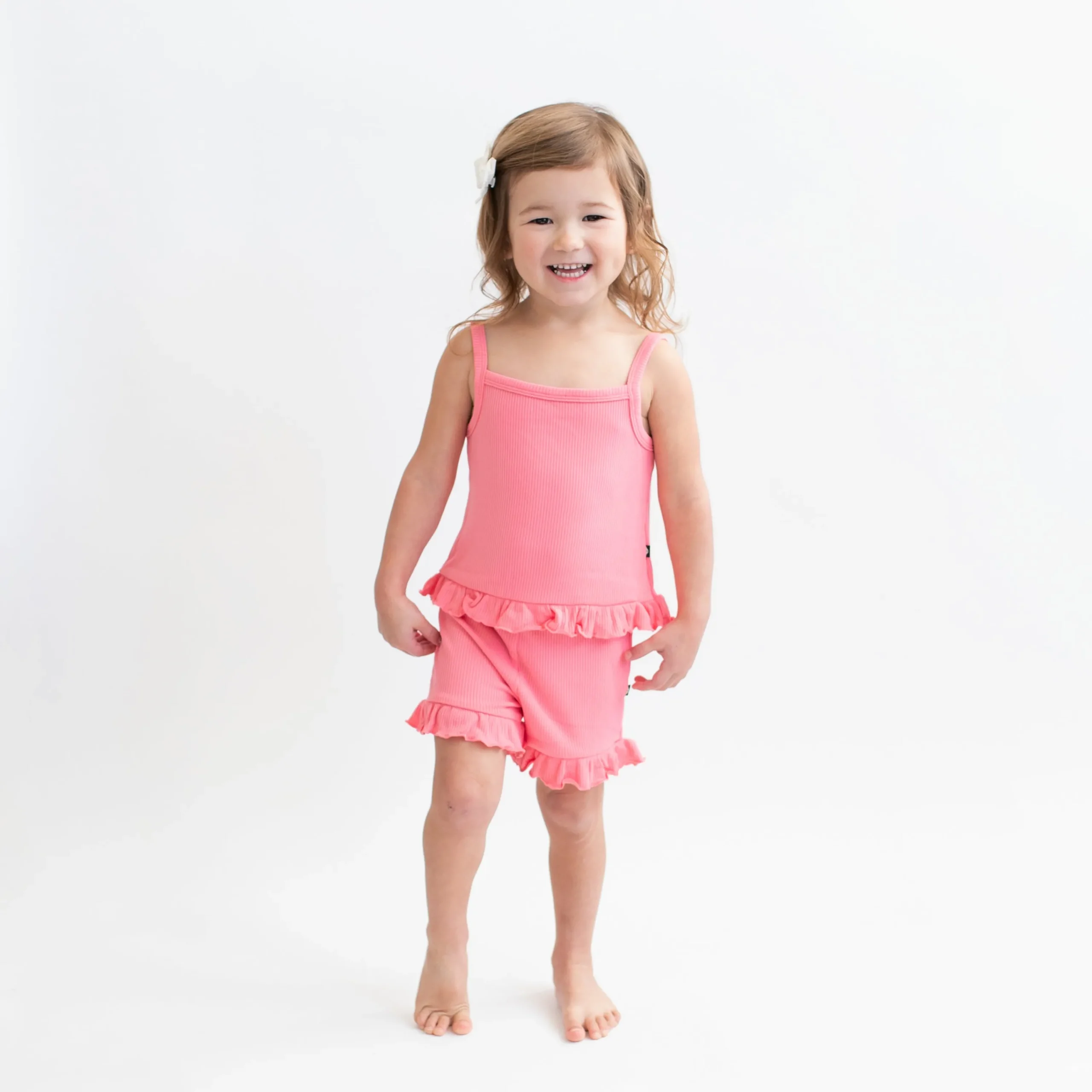 Kyte Baby Ribbed Ruffle Tank Set in Guava Best