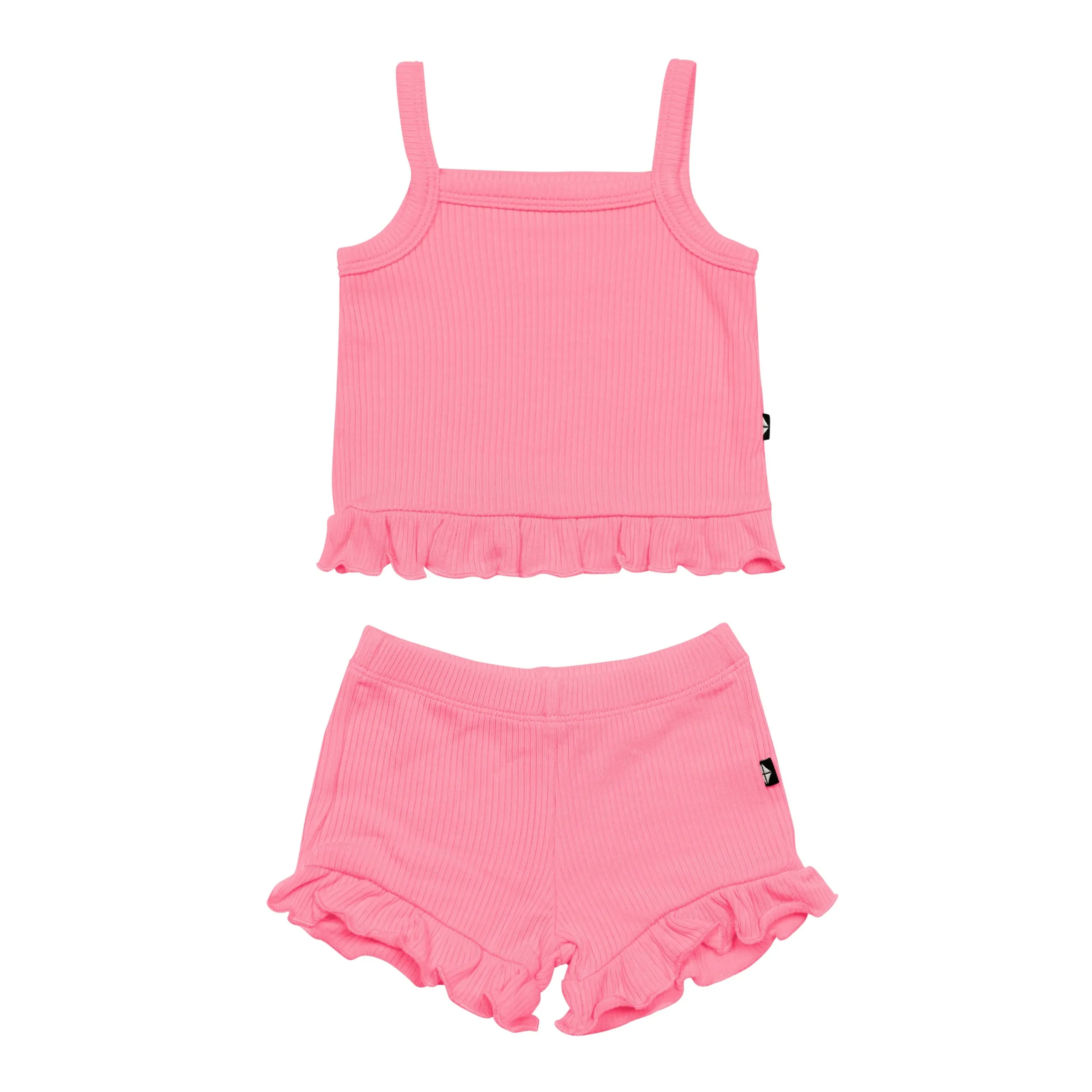 Kyte Baby Ribbed Ruffle Tank Set in Guava Best