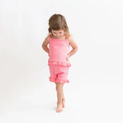 Kyte Baby Ribbed Ruffle Tank Set in Guava Best