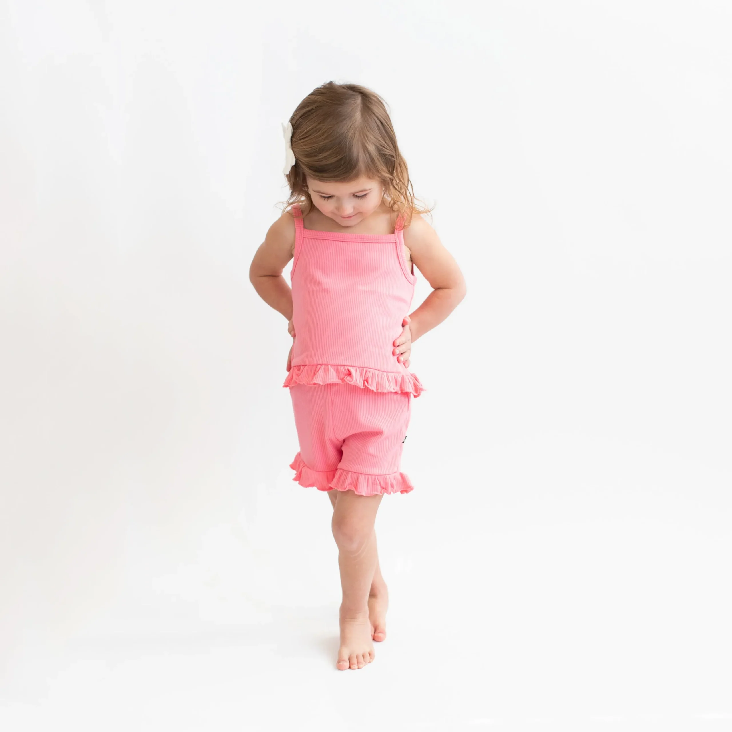 Kyte Baby Ribbed Ruffle Tank Set in Guava Best