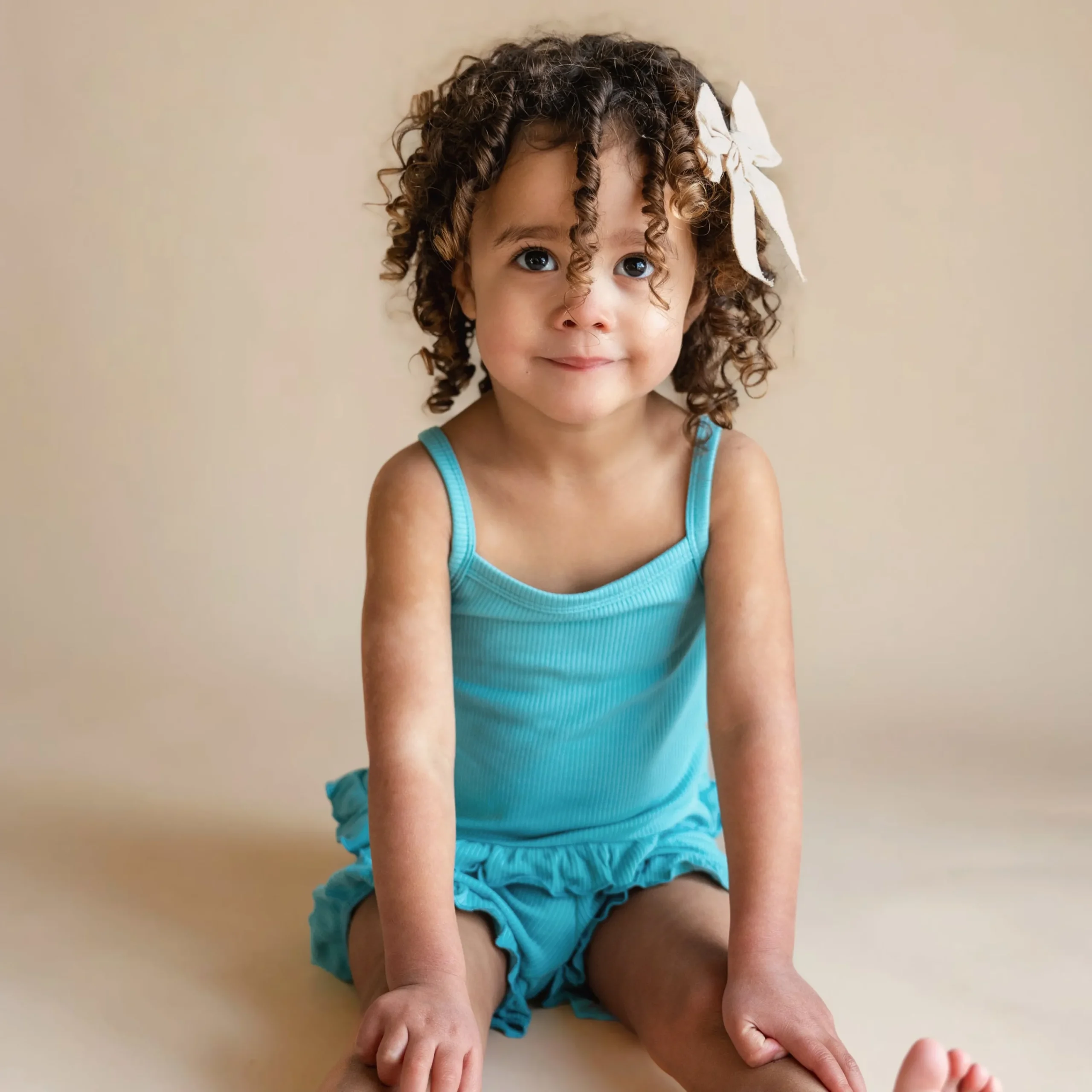 Kyte Baby Ribbed Ruffle Tank Set in Makai Hot
