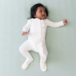 Kyte Baby Ribbed Ruffle Zipper Footie in Cloud