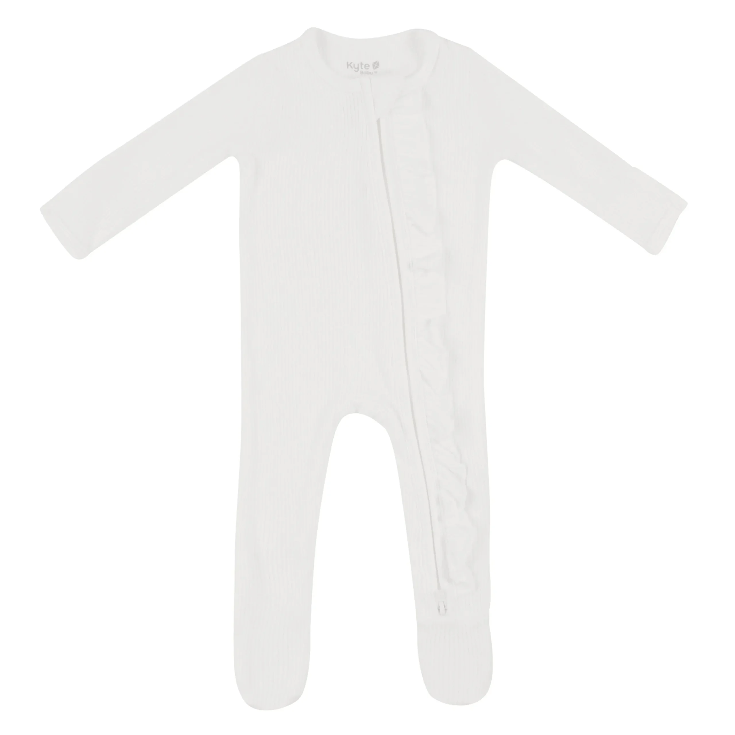 Kyte Baby Ribbed Ruffle Zipper Footie in Cloud