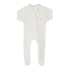 Kyte Baby Ribbed Ruffle Zipper Footie in Oat Best