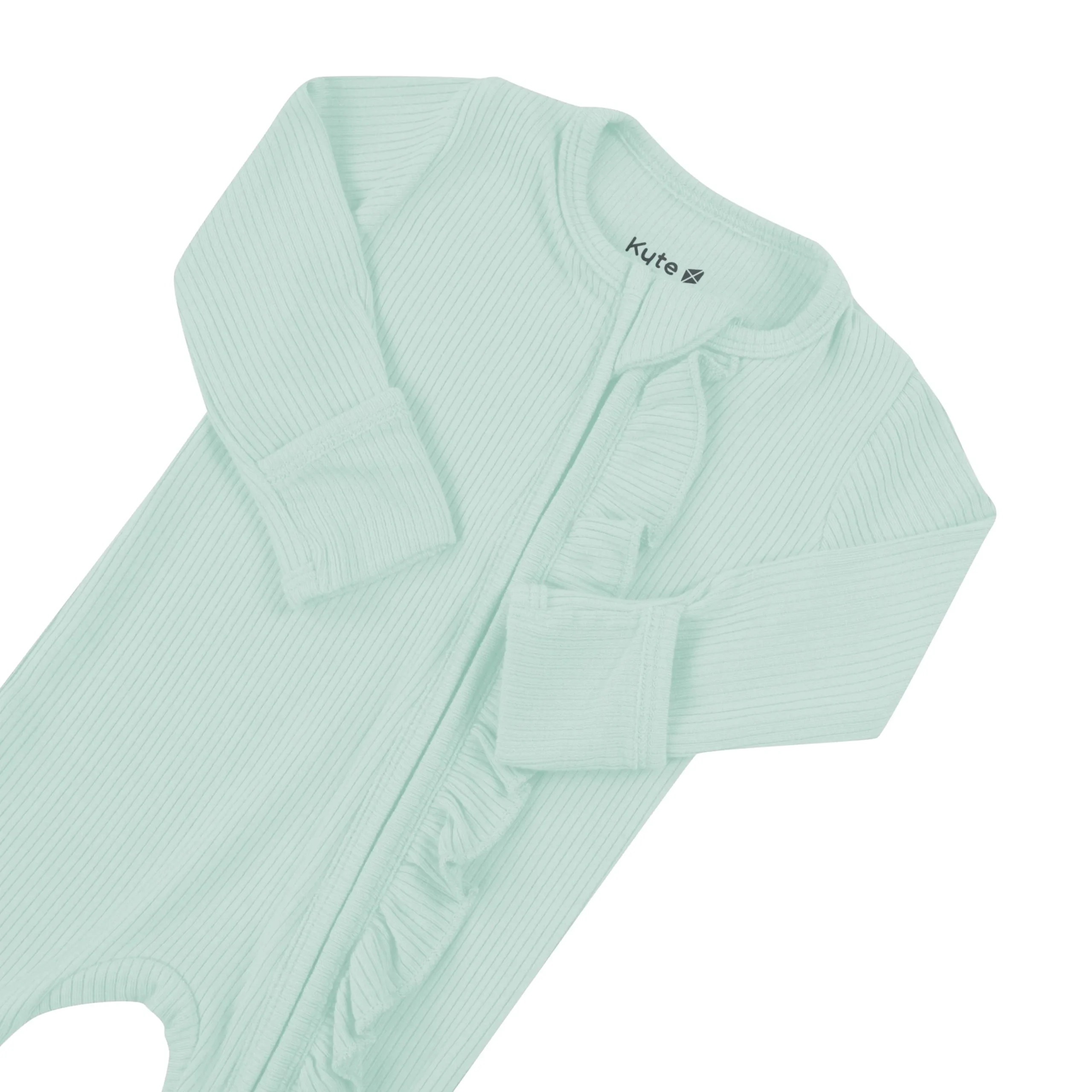 Kyte Baby Ribbed Ruffle Zipper Footie in Sage Clearance