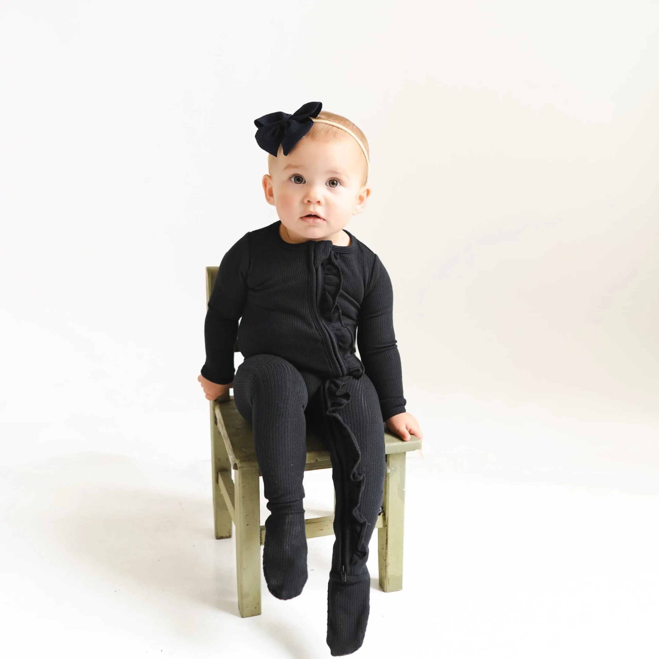 Kyte Baby Ribbed Ruffle Zipper Footie in Midnight Outlet
