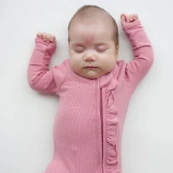 Kyte Baby Ribbed Ruffle Zipper Footie in Apple Blossom Discount