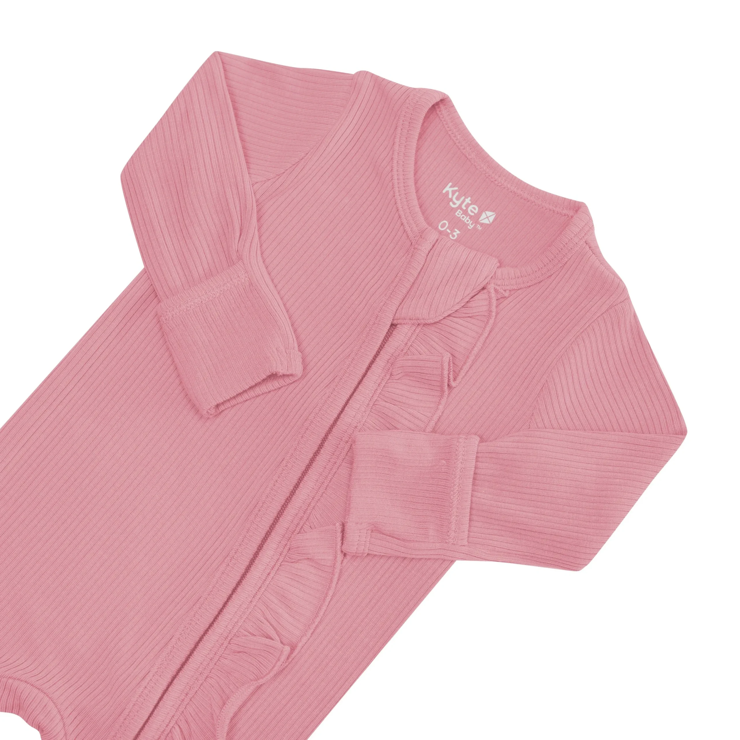 Kyte Baby Ribbed Ruffle Zipper Footie in Apple Blossom Discount