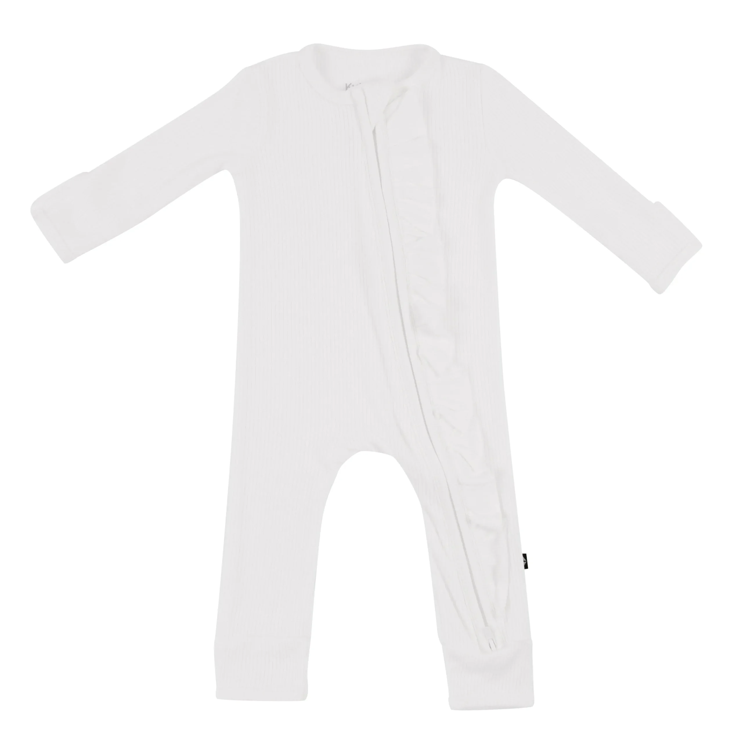Kyte Baby Ribbed Ruffle Zipper Romper in Cloud Online