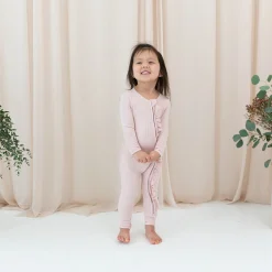 Kyte Baby Ribbed Ruffle Zipper Romper in Blush Hot