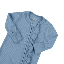 Kyte Baby Ribbed Ruffle Zipper Romper in Slate New