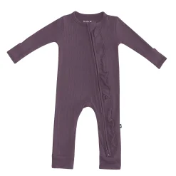 Kyte Baby Ribbed Ruffle Zipper Romper in Currant Clearance