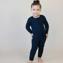 Kyte Baby Ribbed Ruffle Zipper Romper in Midnight