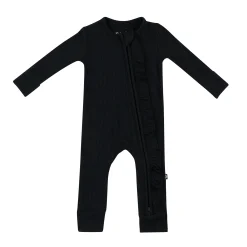 Kyte Baby Ribbed Ruffle Zipper Romper in Midnight