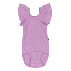 Kyte Baby Ribbed Sleeveless Ruffle Leotard in Poi