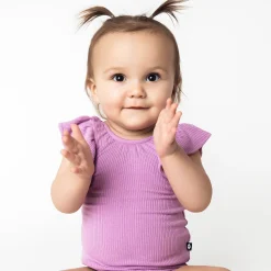 Kyte Baby Ribbed Sleeveless Ruffle Leotard in Poi