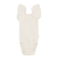 Kyte Baby Ribbed Sleeveless Ruffle Leotard in Oat Discount