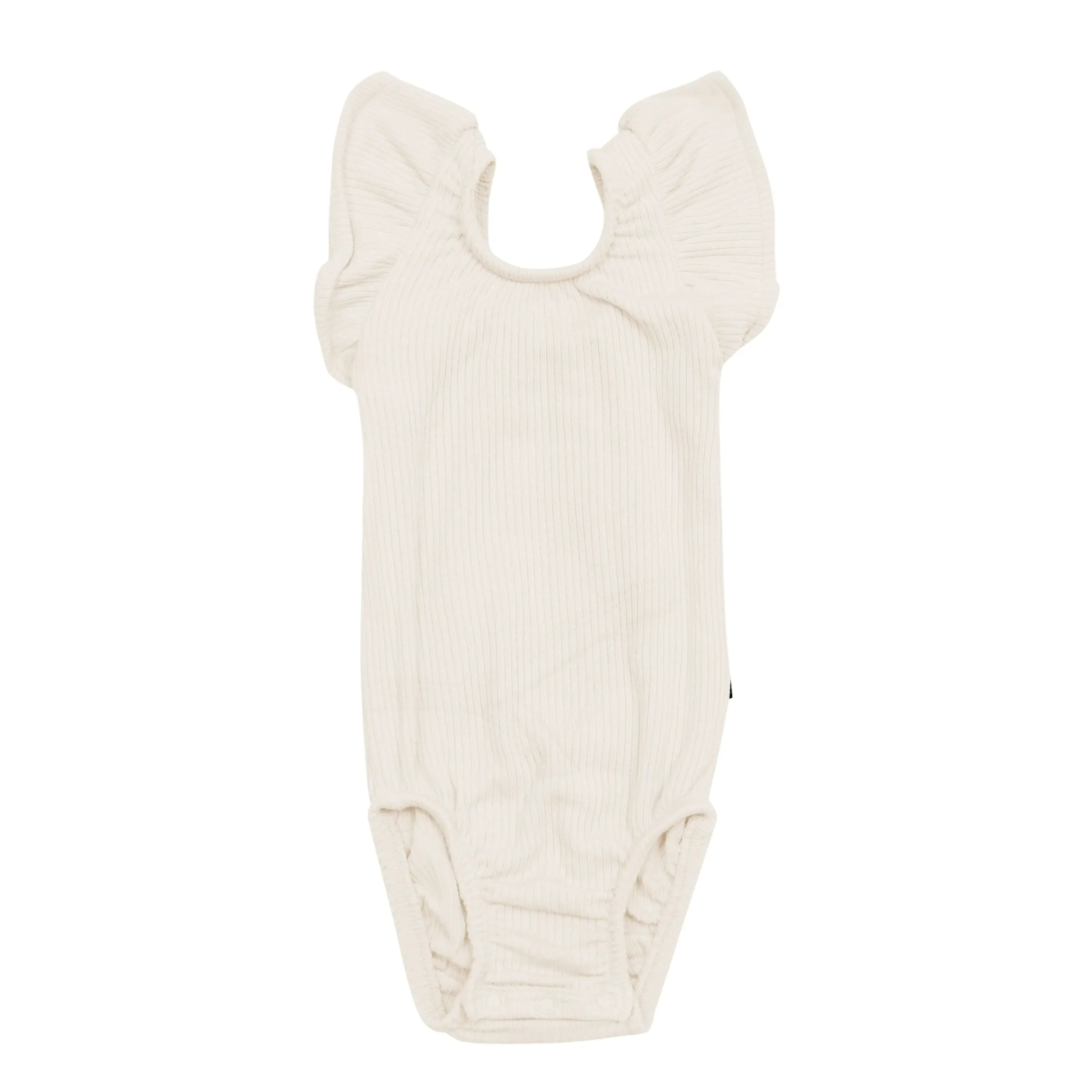 Kyte Baby Ribbed Sleeveless Ruffle Leotard in Oat Discount