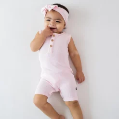 Kyte Baby Ribbed Sleeveless Shortall in Sakura Sale