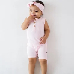 Kyte Baby Ribbed Sleeveless Shortall in Sakura Sale