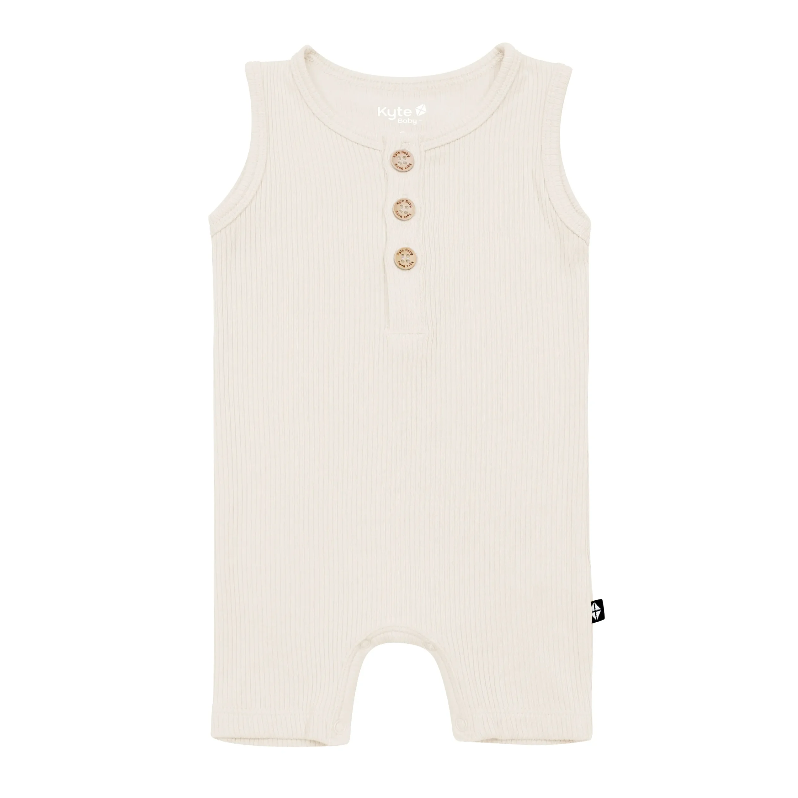 Kyte Baby Ribbed Sleeveless Shortall in Oat Sale