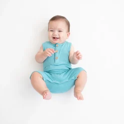 Kyte Baby Ribbed Sleeveless Shortall in Makai Discount