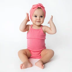 Kyte Baby Ribbed Spaghetti Strap Bodysuit in Guava
