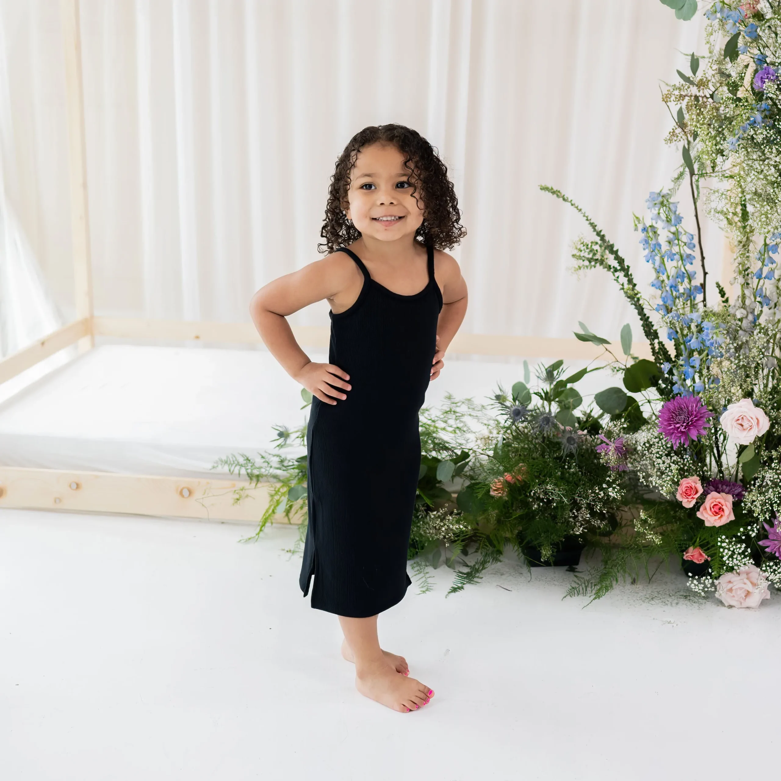Kyte Baby Ribbed Toddler Cami Dress in Midnight Clearance
