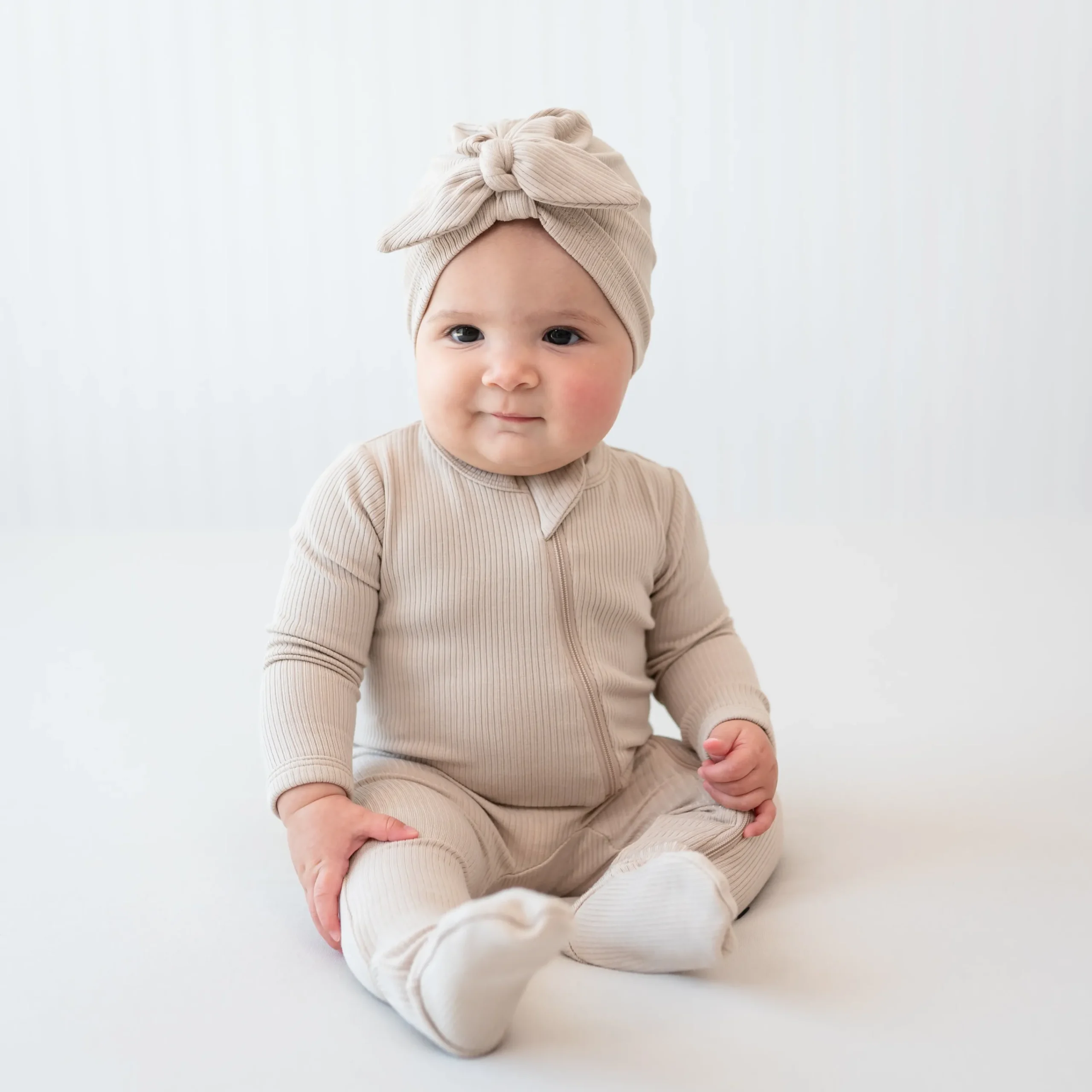Kyte Baby Ribbed Zipper Footie in Bisque