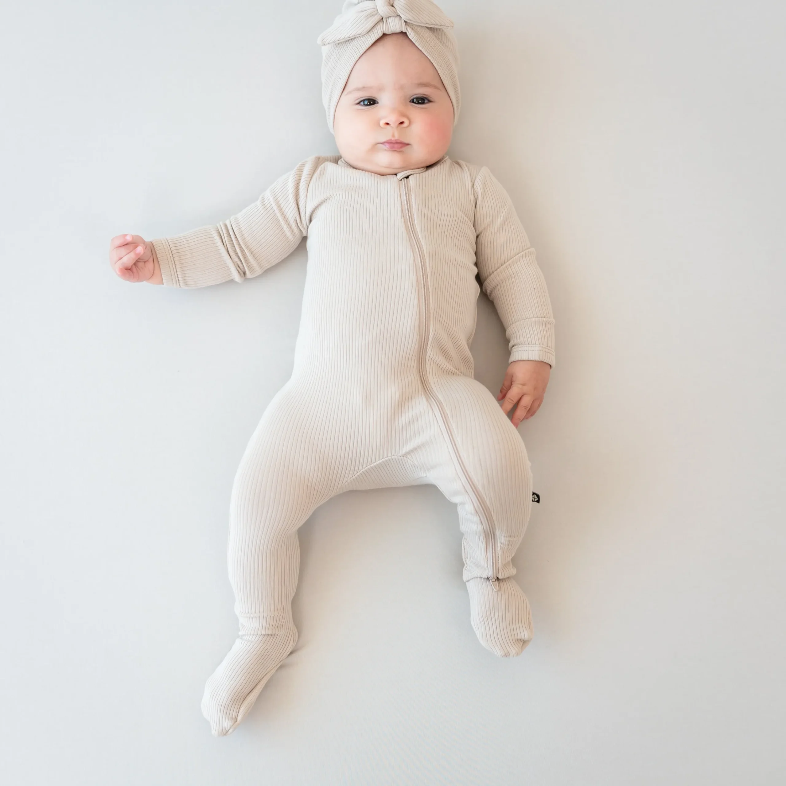 Kyte Baby Ribbed Zipper Footie in Bisque