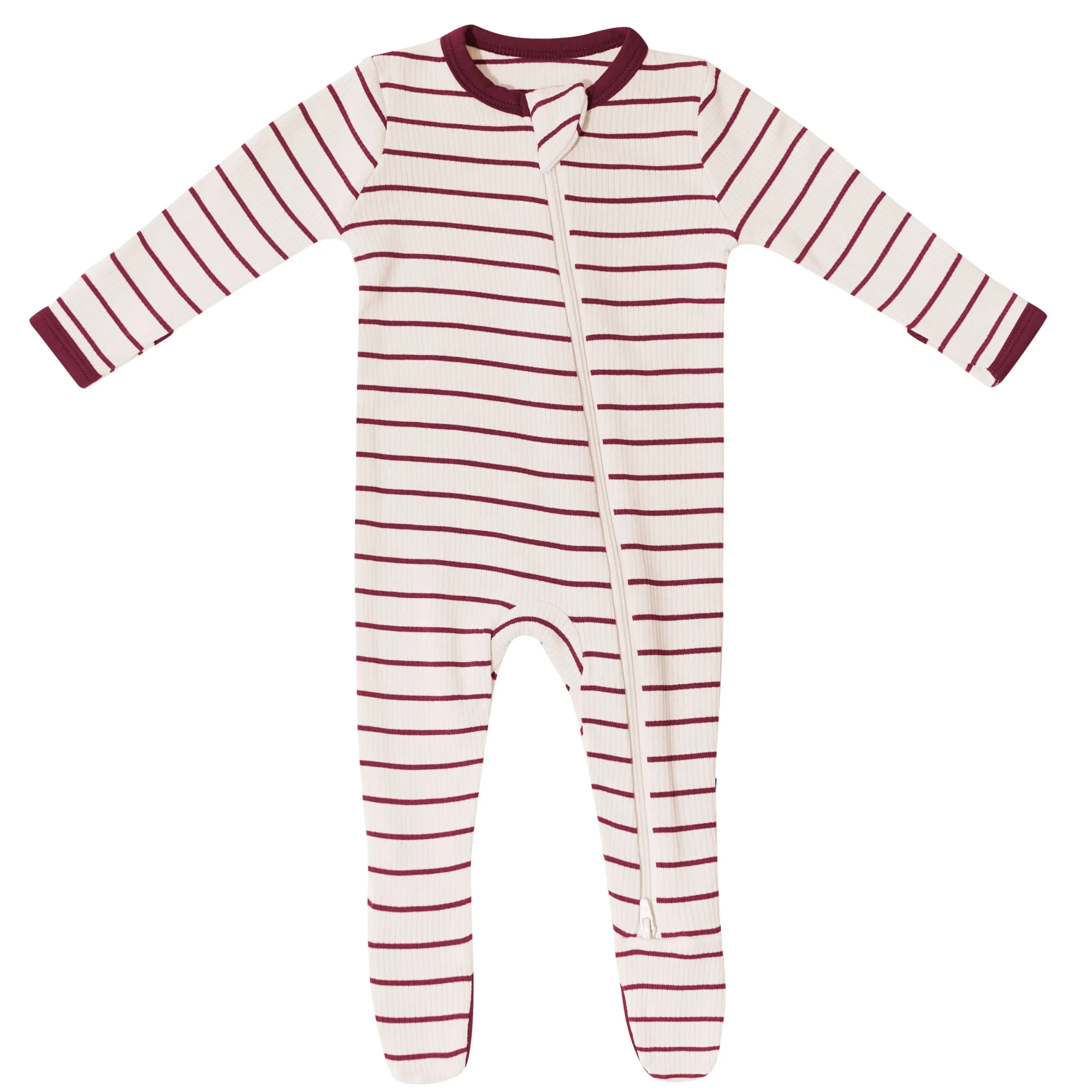 Kyte Baby Ribbed Zipper Footie in Burgundy Stripe Outlet
