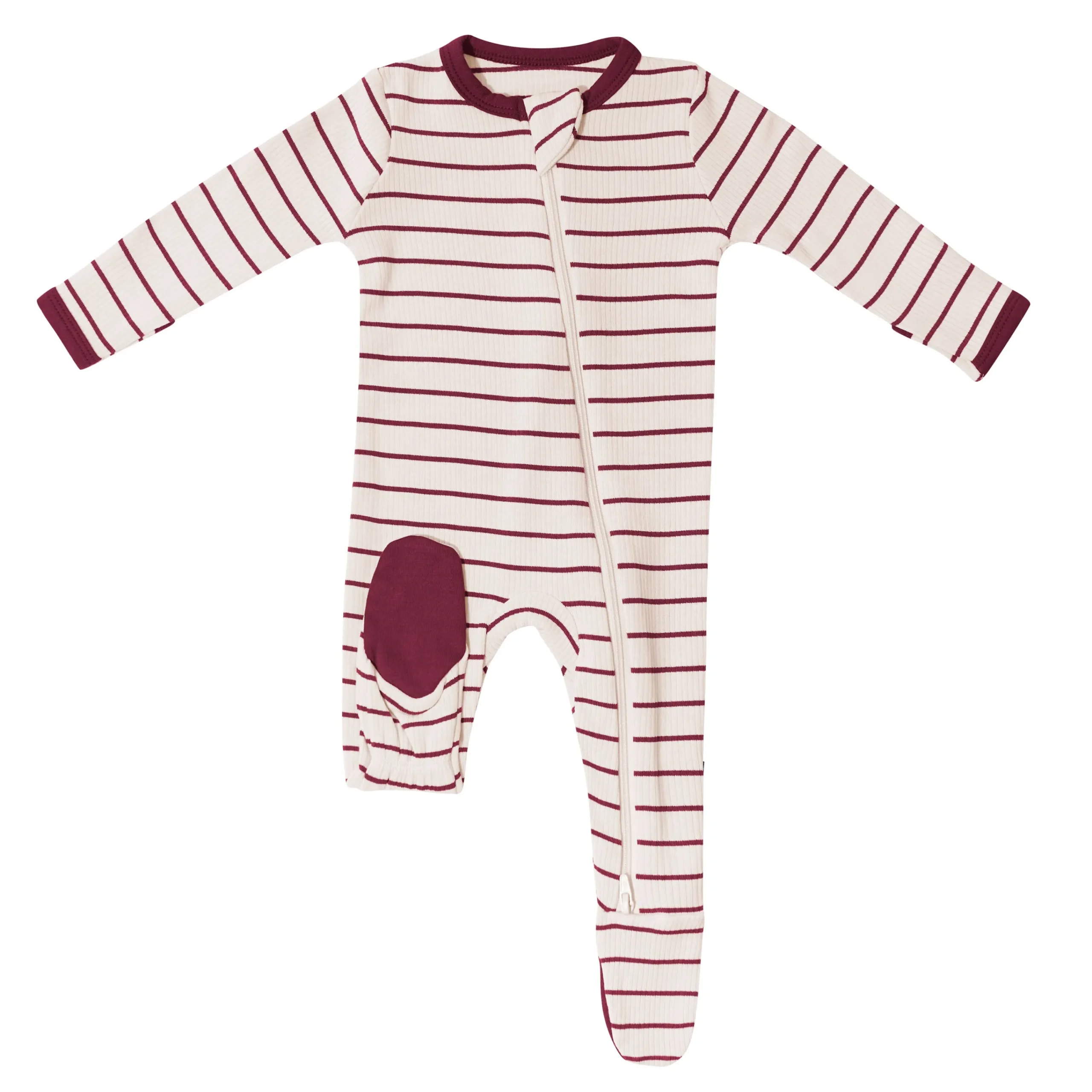 Kyte Baby Ribbed Zipper Footie in Burgundy Stripe Outlet