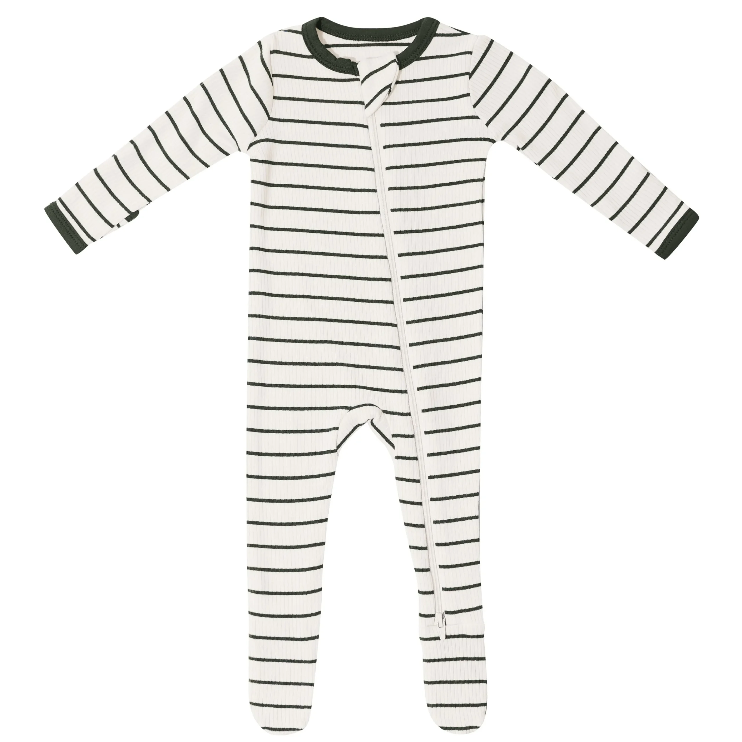 Kyte Baby Ribbed Zipper Footie in Fir Stripe Online