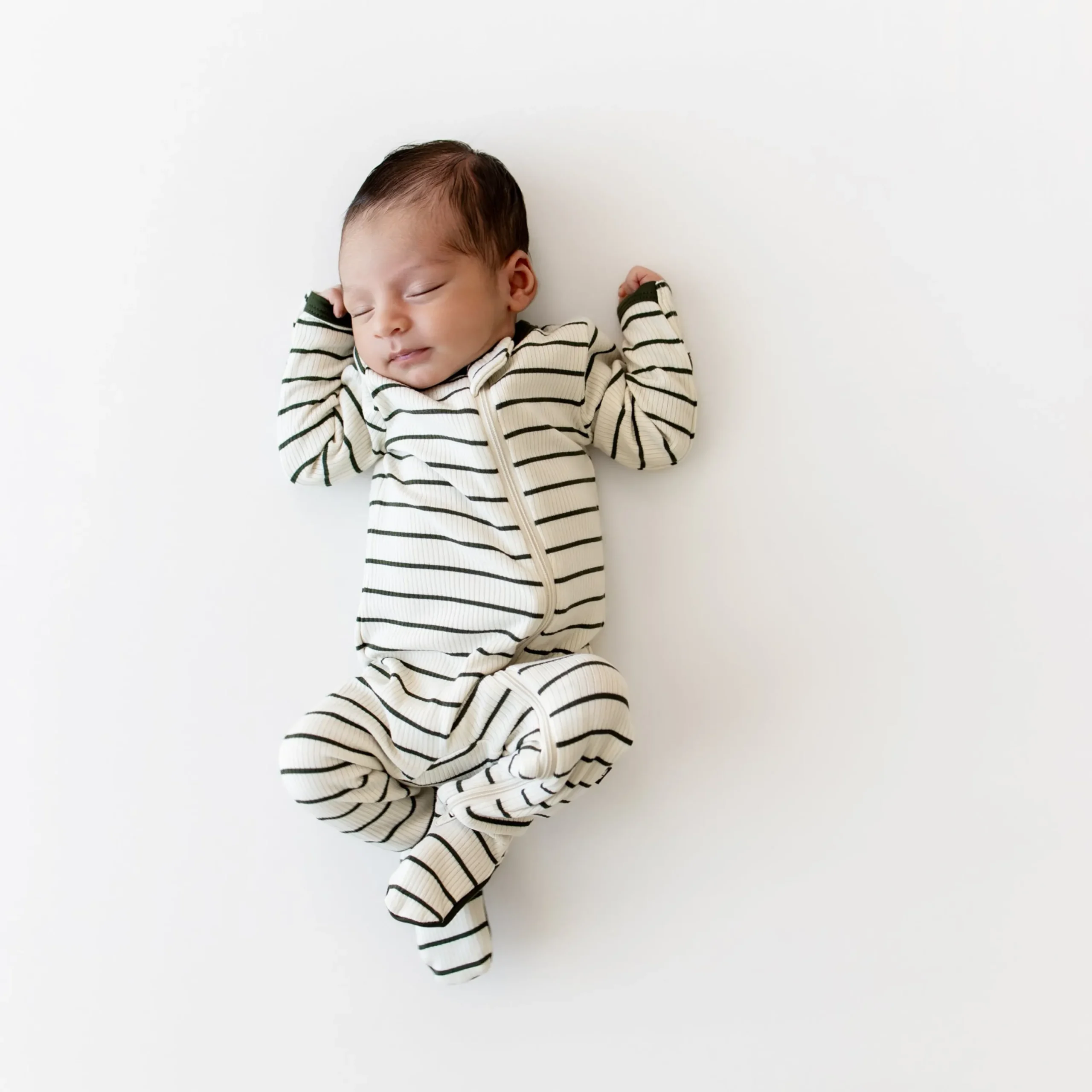 Kyte Baby Ribbed Zipper Footie in Fir Stripe Online