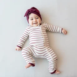 Kyte Baby Ribbed Zipper Romper in Burgundy Stripe Online