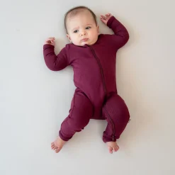 Kyte Baby Ribbed Zipper Romper in Burgundy Sale