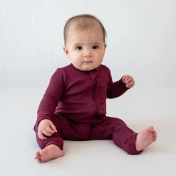 Kyte Baby Ribbed Zipper Romper in Burgundy Sale