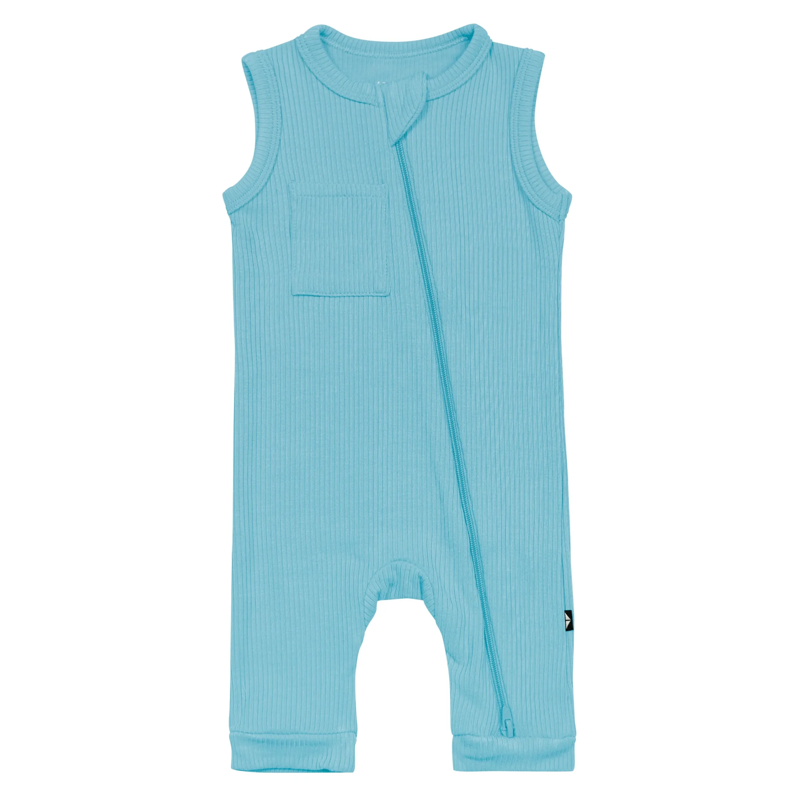 Kyte Baby Ribbed Zippered Sleeveless Romper in Makai Clearance