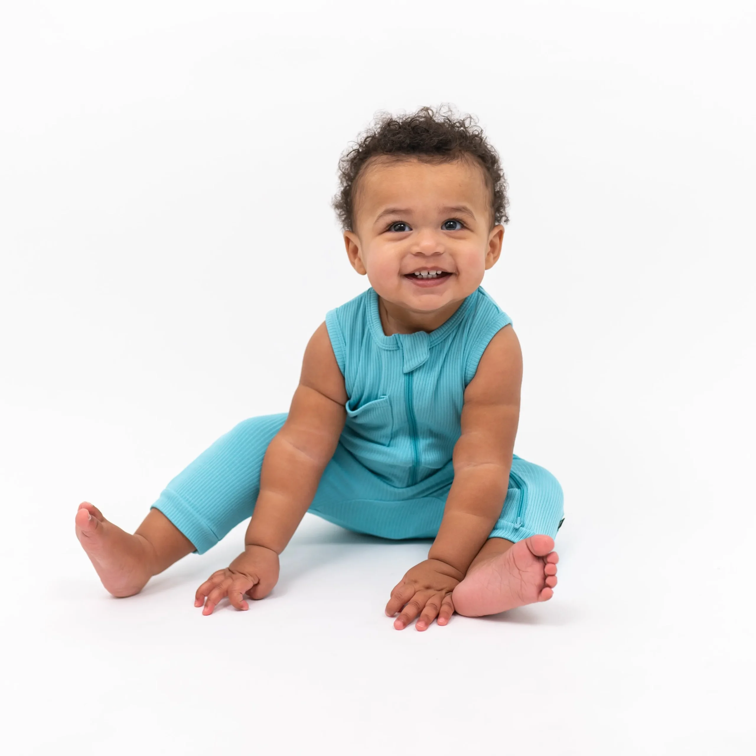 Kyte Baby Ribbed Zippered Sleeveless Romper in Makai Clearance
