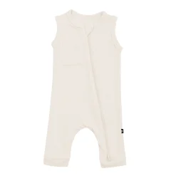 Kyte Baby Ribbed Zippered Sleeveless Romper in Oat